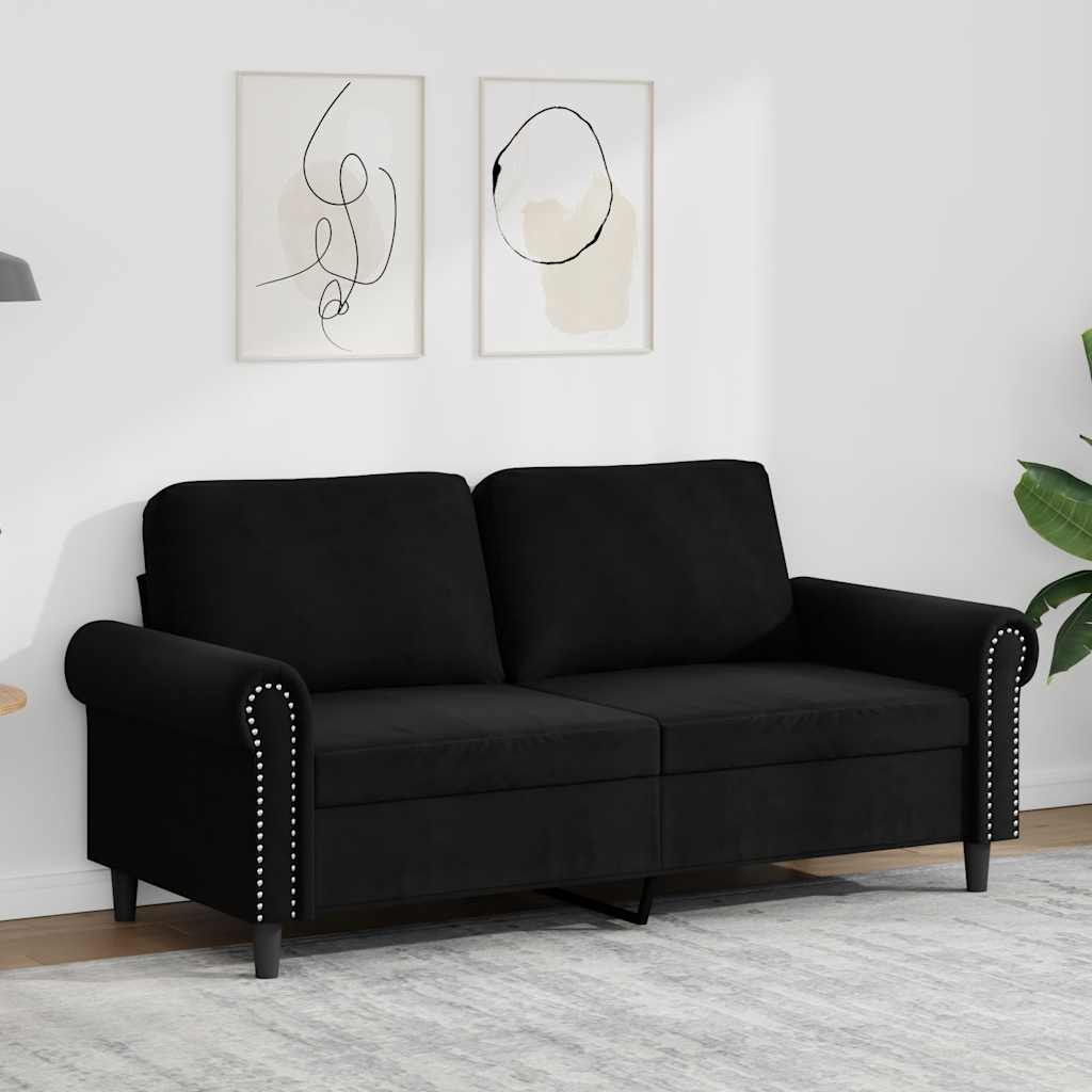 vidaXL Sofa 2-osobowa, czarna, 140 cm, tapicerowana aksamitem