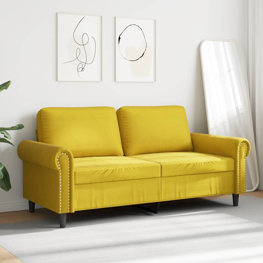 vidaXL Sofa 2-osobowa, żółta, 140 cm, tapicerowana aksamitem