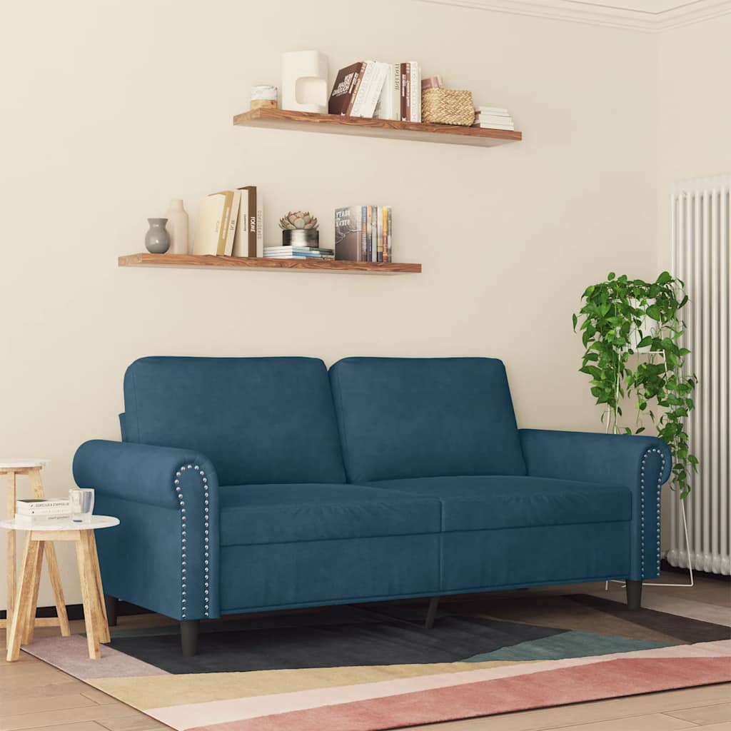 vidaXL Sofa 2-osobowa, niebieski, 140 cm, tapicerowana aksamitem