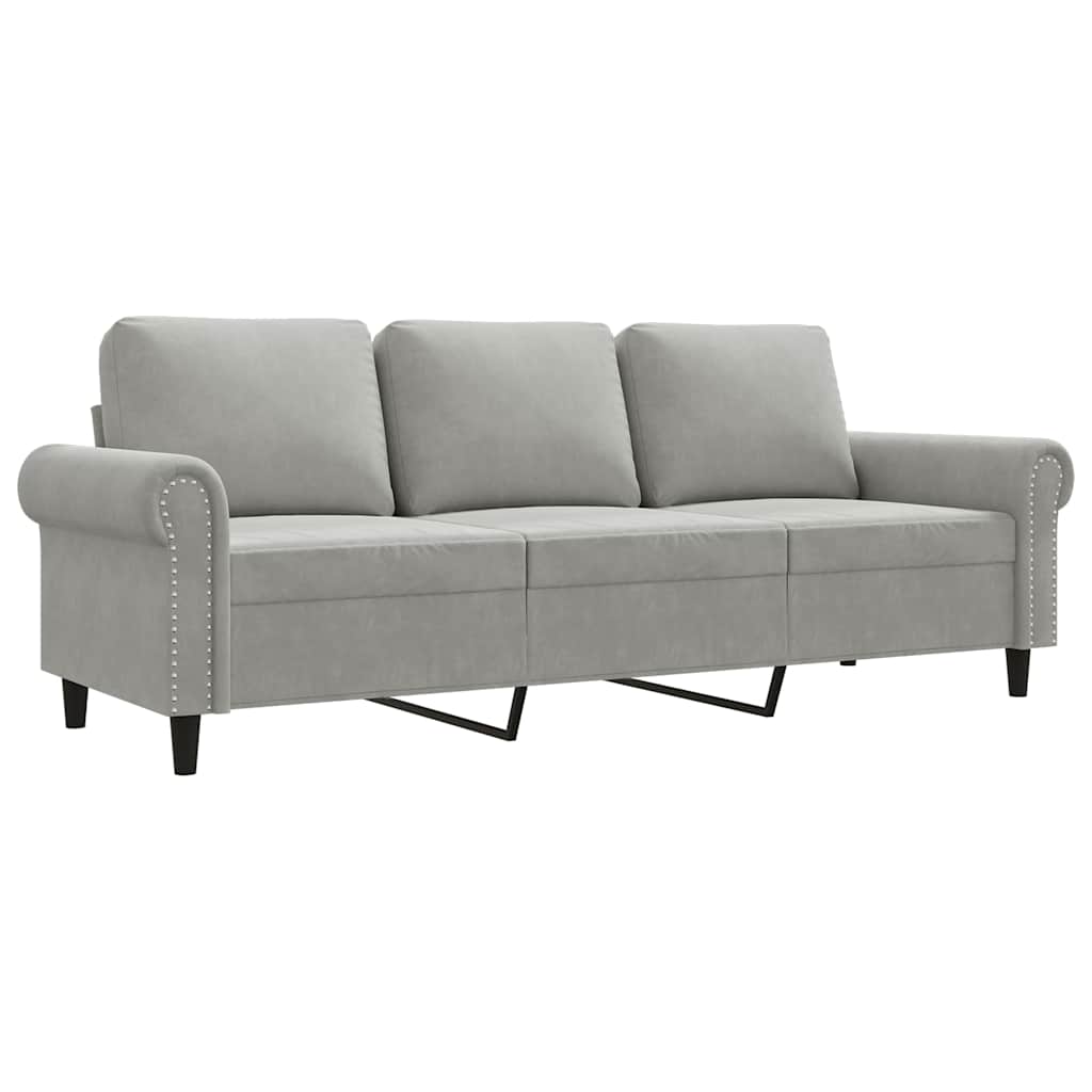 vidaXL Sofa 3-osobowa, jasnoszara, 180 cm, tapicerowana aksamitem