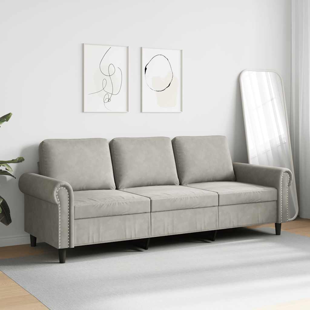 vidaXL Sofa 3-osobowa, jasnoszara, 180 cm, tapicerowana aksamitem