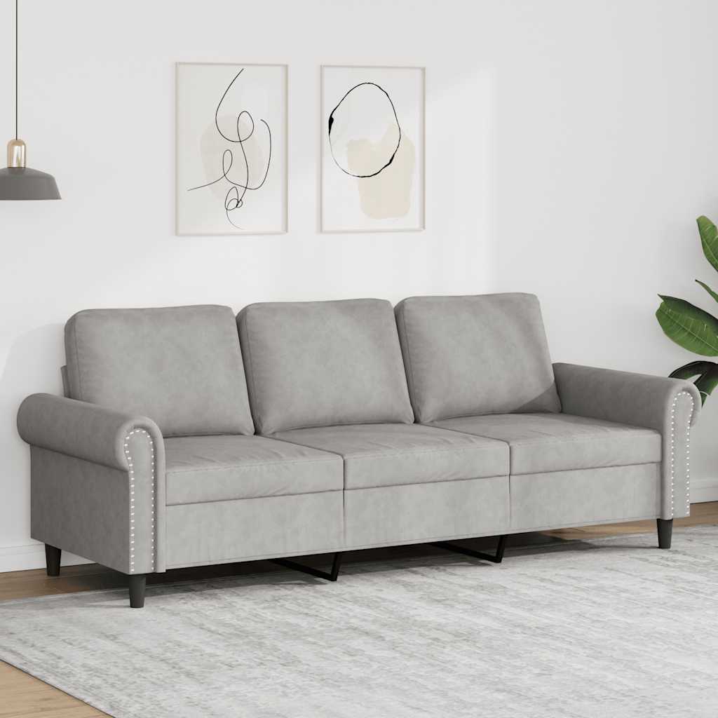 vidaXL Sofa 3-osobowa, jasnoszara, 180 cm, tapicerowana aksamitem