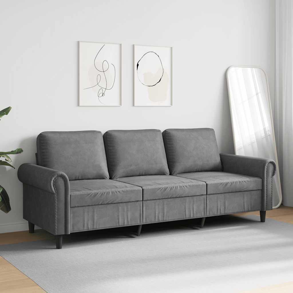 vidaXL Sofa 3-osobowa, ciemnoszara, 180 cm, obita aksamitem