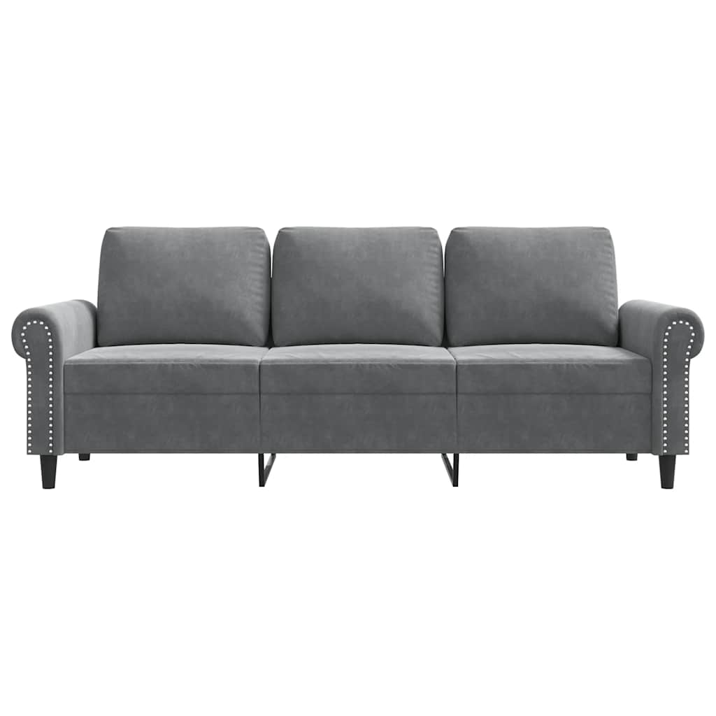 vidaXL Sofa 3-osobowa, ciemnoszara, 180 cm, obita aksamitem