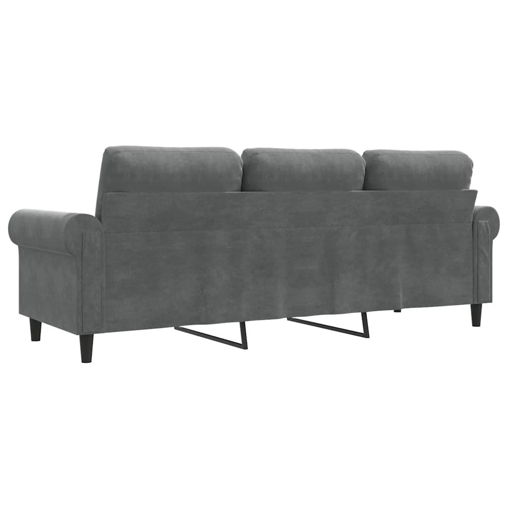 vidaXL Sofa 3-osobowa, ciemnoszara, 180 cm, obita aksamitem