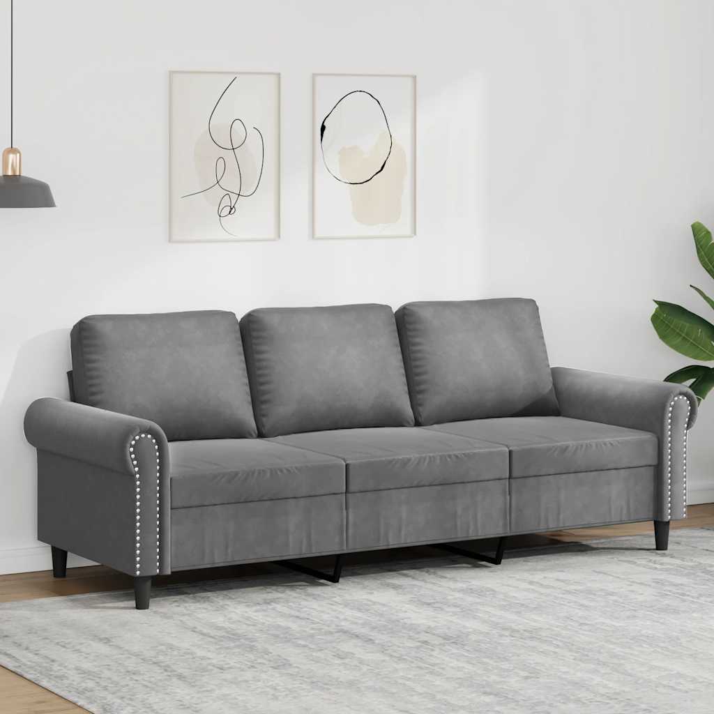 vidaXL Sofa 3-osobowa, ciemnoszara, 180 cm, obita aksamitem