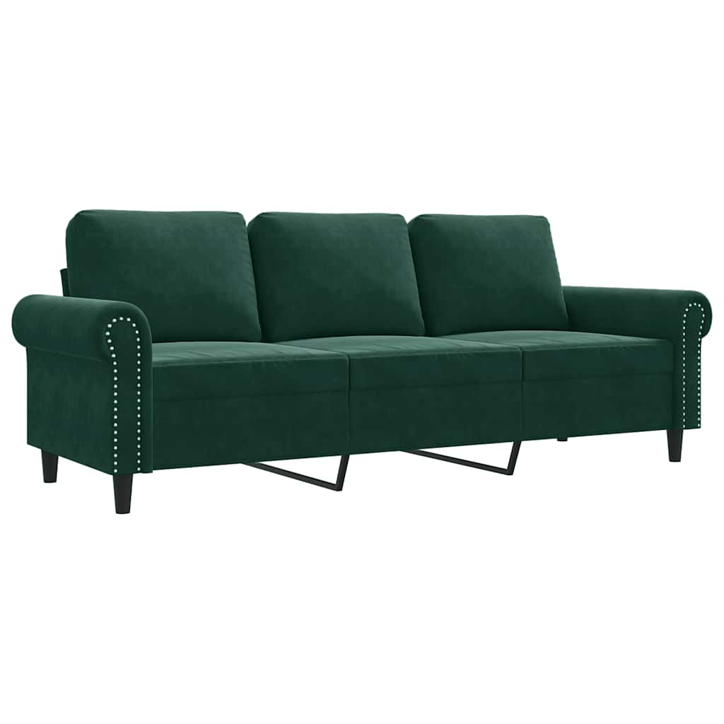 vidaXL Sofa 3-osobowa, ciemnozielony, 180 cm, obita aksamitem