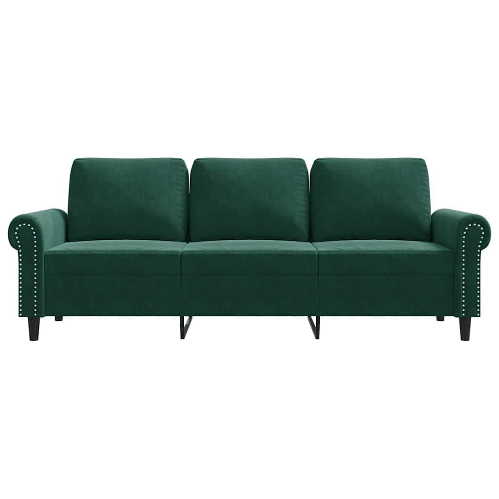 vidaXL Sofa 3-osobowa, ciemnozielony, 180 cm, obita aksamitem