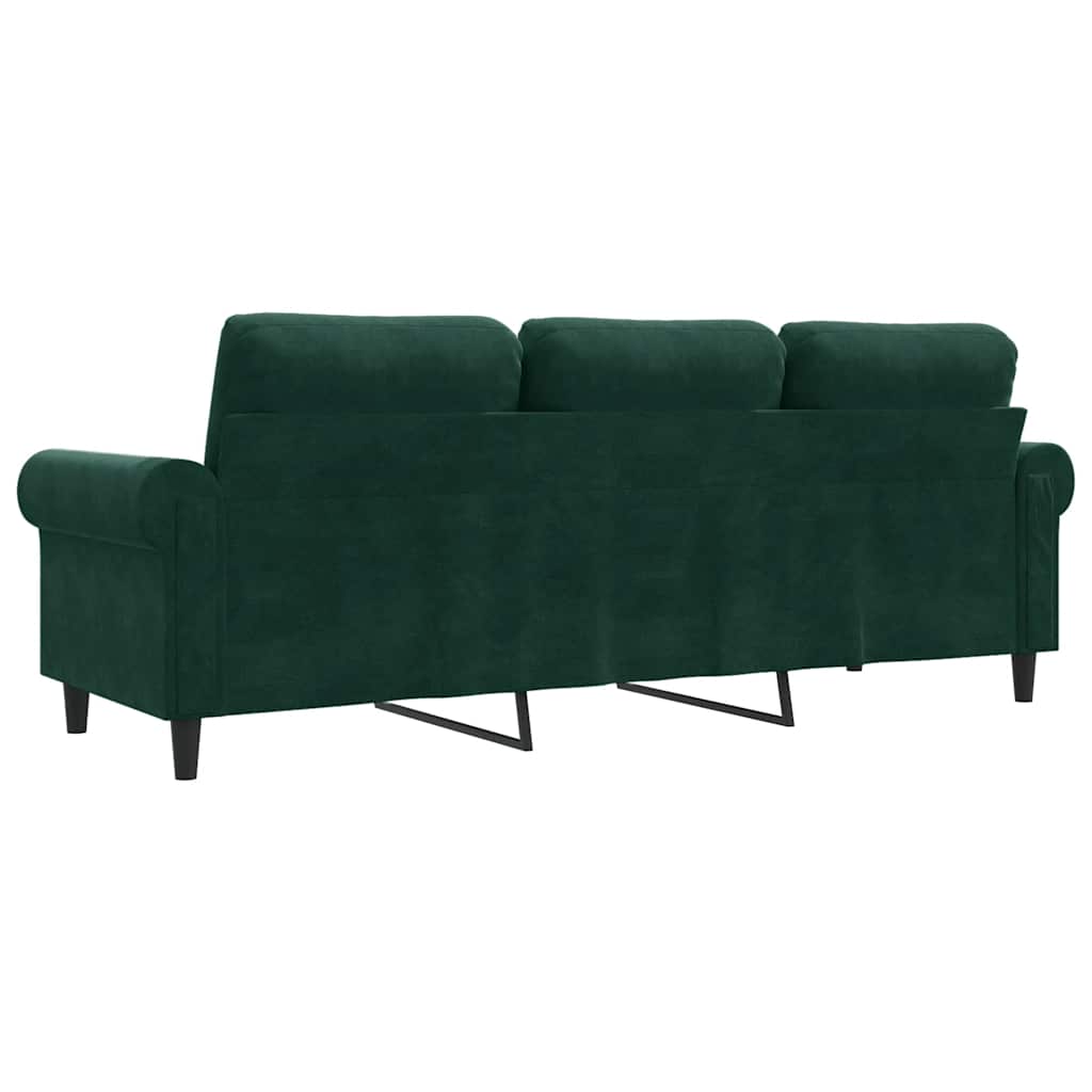 vidaXL Sofa 3-osobowa, ciemnozielony, 180 cm, obita aksamitem