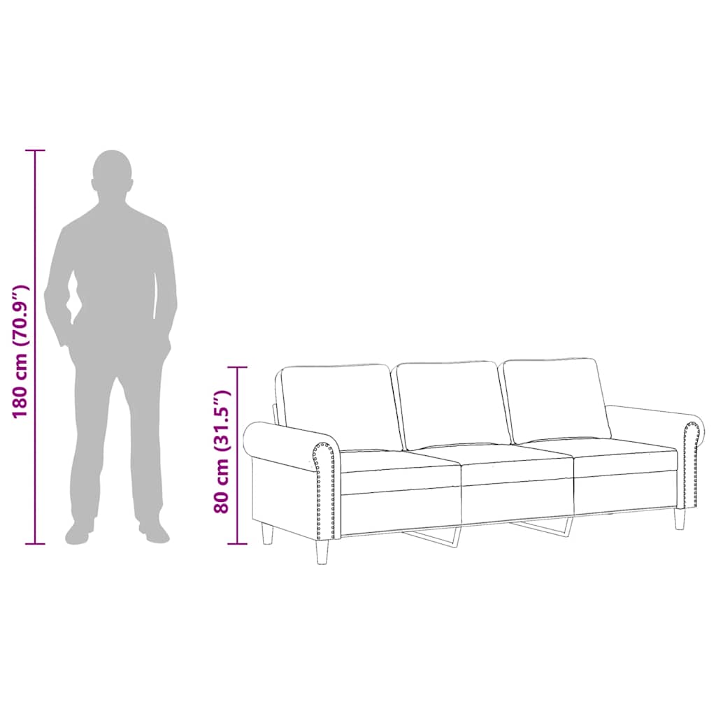 vidaXL Sofa 3-osobowa, ciemnozielony, 180 cm, obita aksamitem