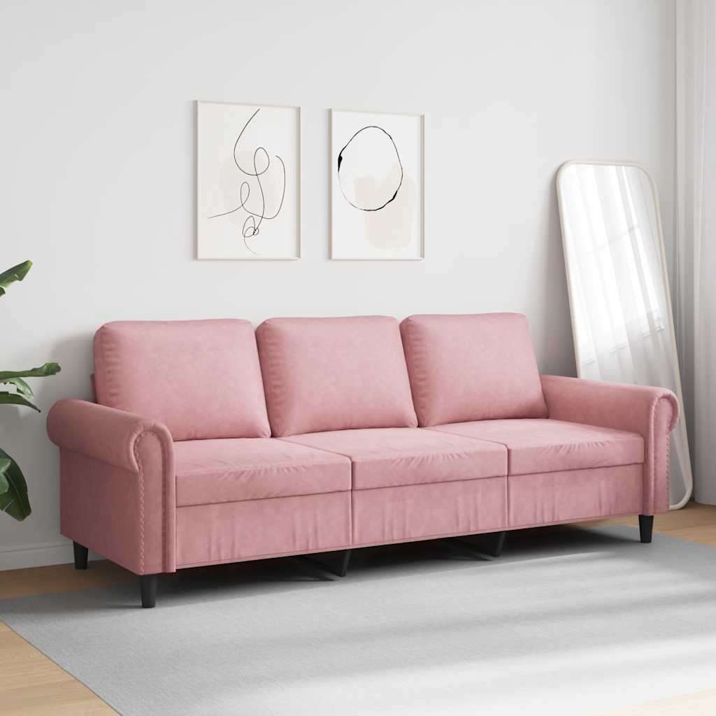 vidaXL Sofa 3-osobowa, różowa, 180 cm, obita aksamitem