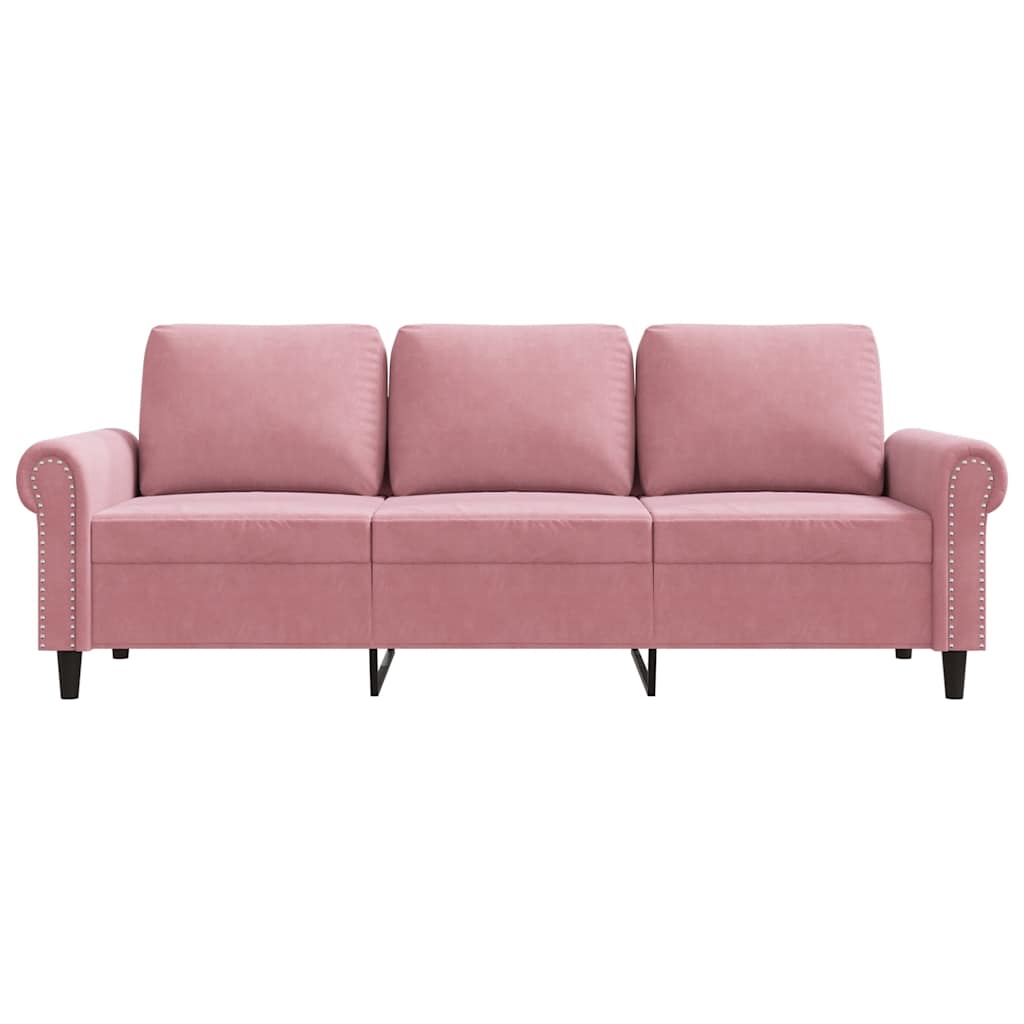 vidaXL Sofa 3-osobowa, różowa, 180 cm, obita aksamitem