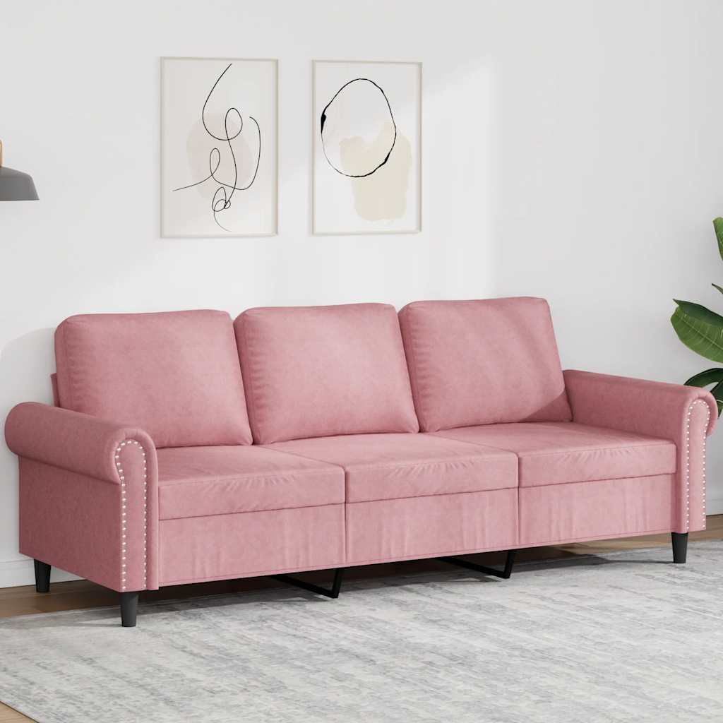 vidaXL Sofa 3-osobowa, różowa, 180 cm, obita aksamitem