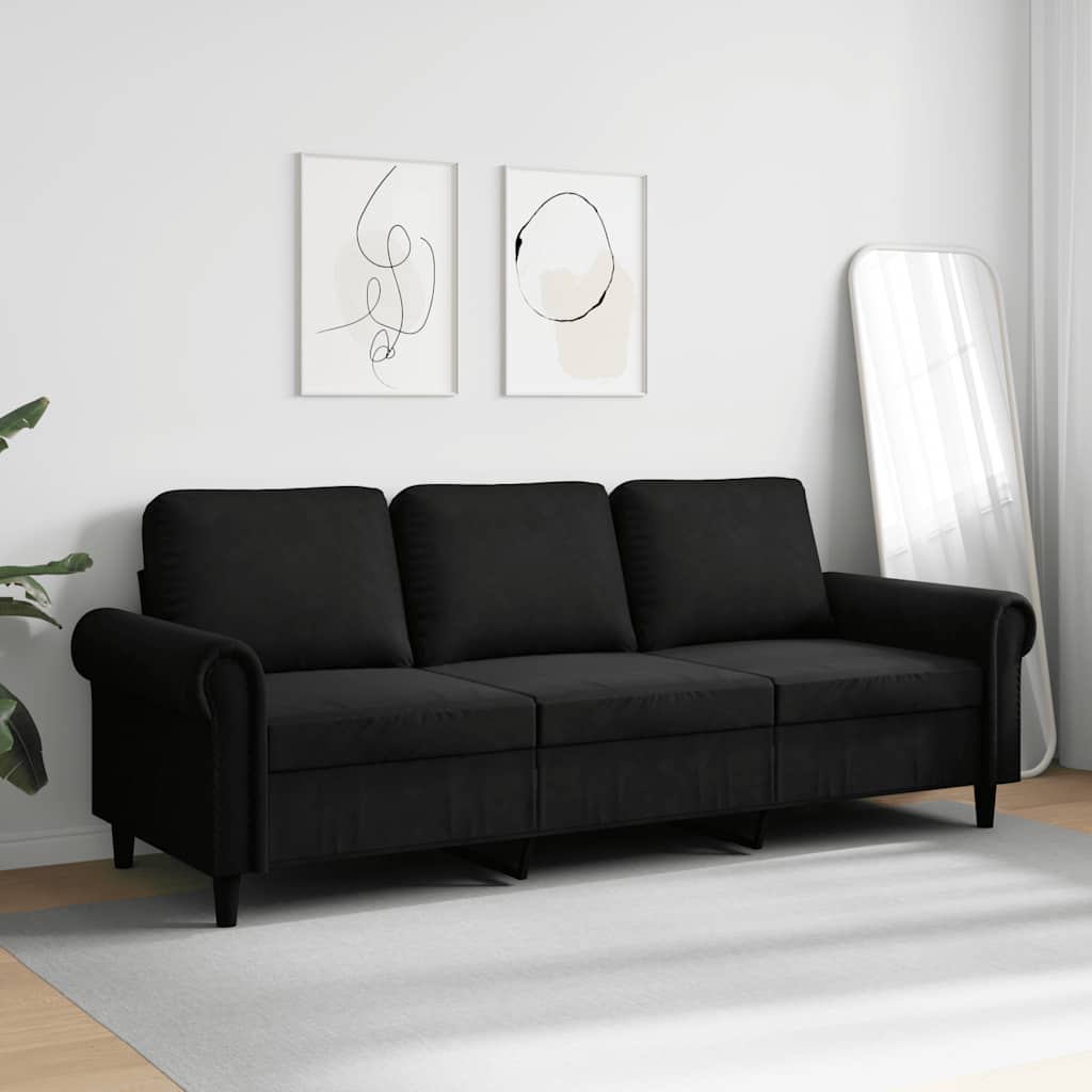 vidaXL Sofa 3-osobowa, czarny, 180 cm, tapicerowana aksamitem