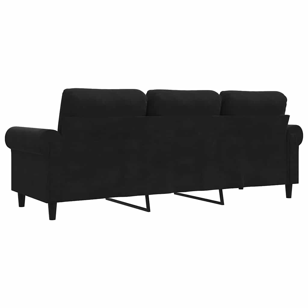 vidaXL Sofa 3-osobowa, czarny, 180 cm, tapicerowana aksamitem