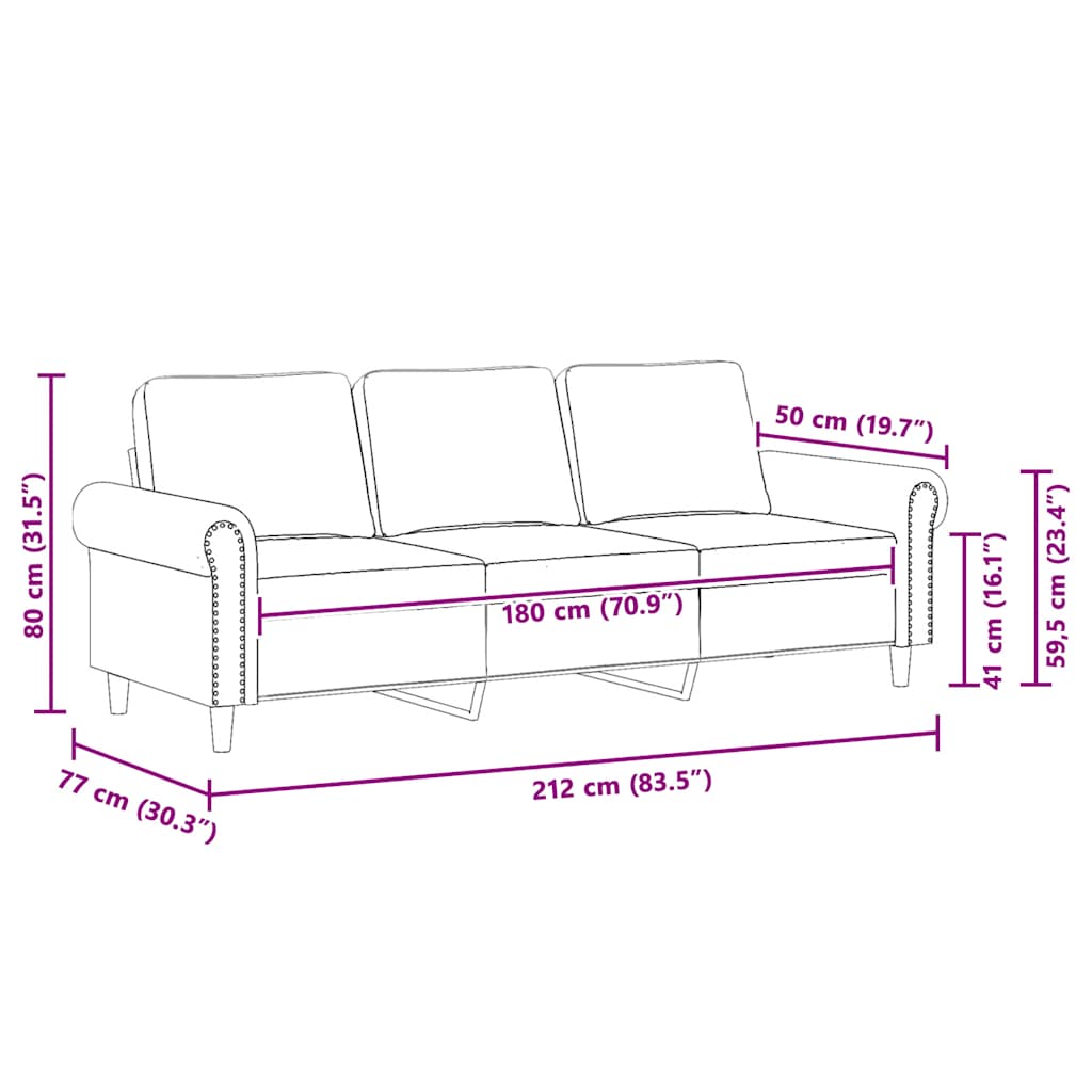 vidaXL Sofa 3-osobowa, czarny, 180 cm, tapicerowana aksamitem