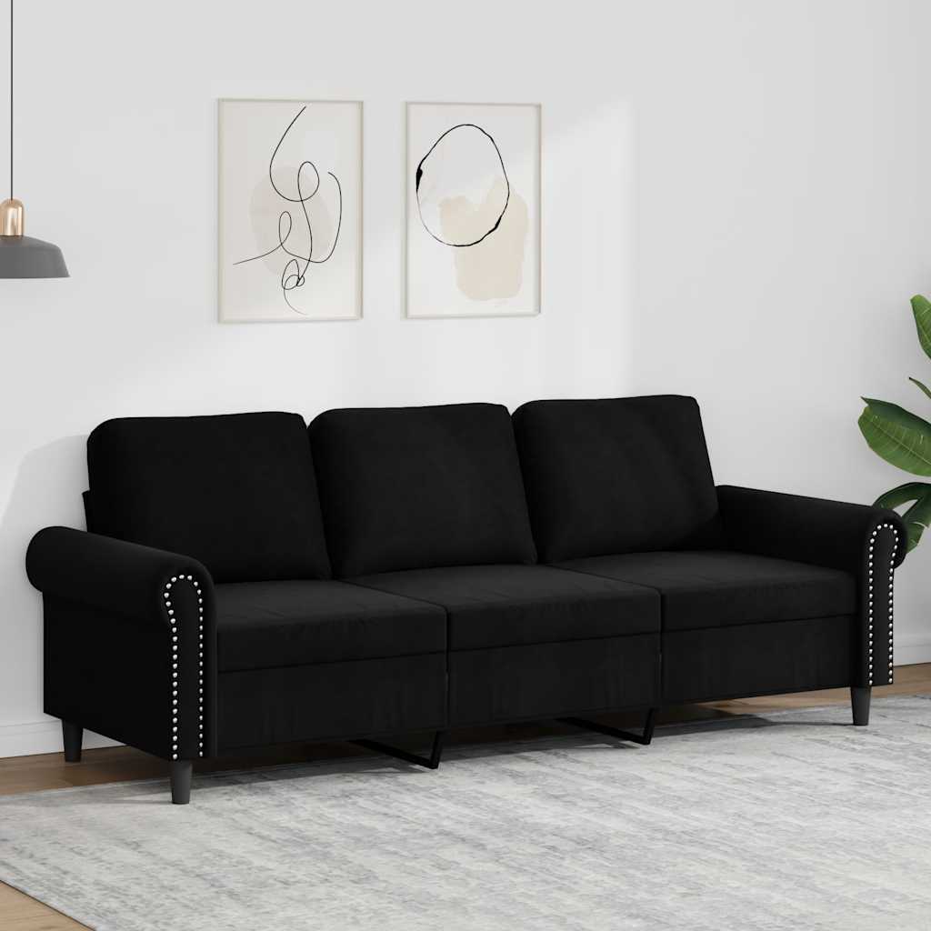 vidaXL Sofa 3-osobowa, czarny, 180 cm, tapicerowana aksamitem