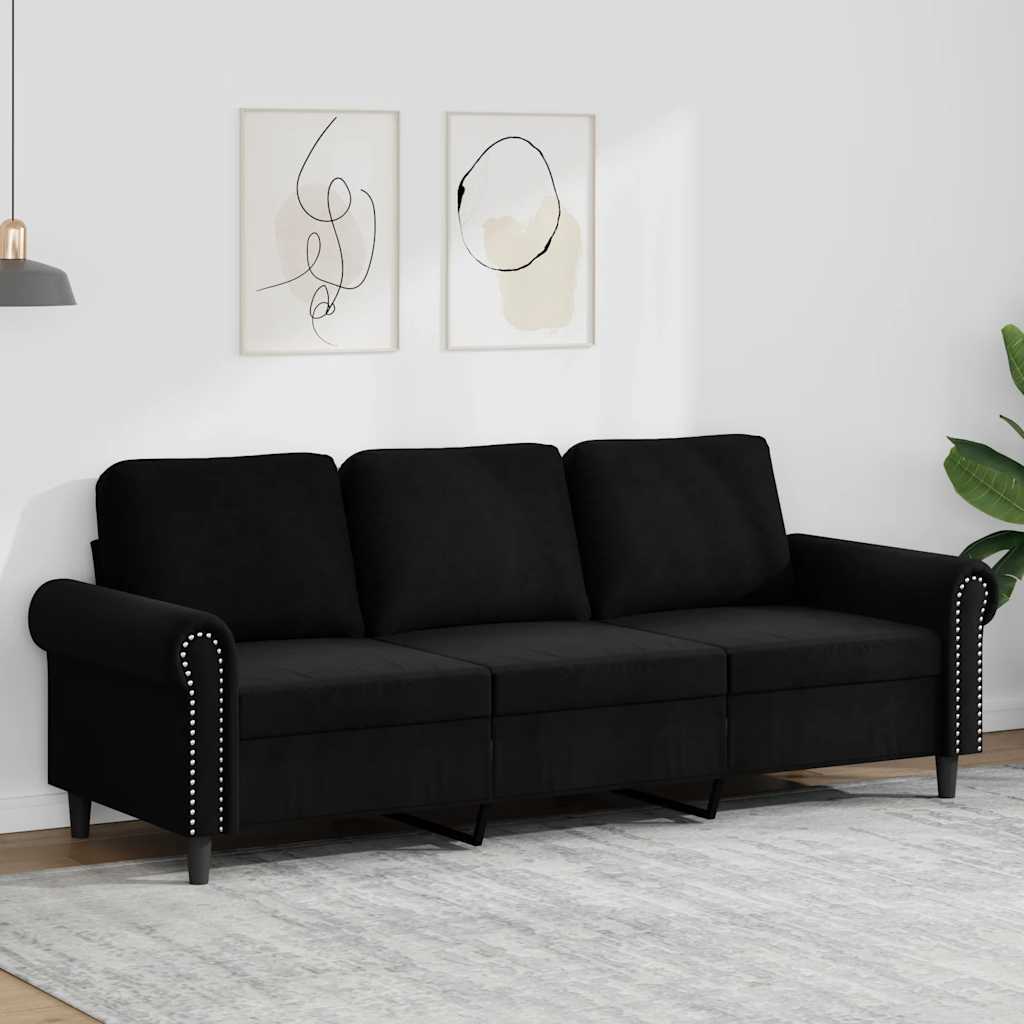 vidaXL Sofa 3-osobowa, czarny, 180 cm, tapicerowana aksamitem