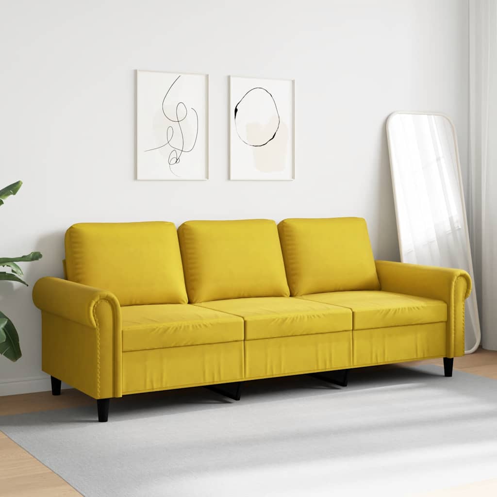 vidaXL Sofa 3-osobowa, żółty, 180 cm, tapicerowana aksamitem