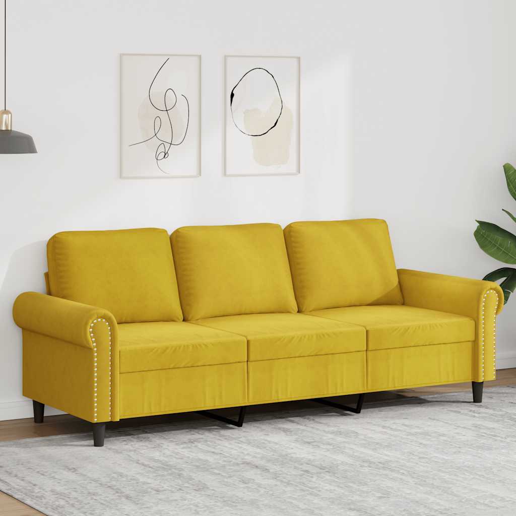 vidaXL Sofa 3-osobowa, żółty, 180 cm, tapicerowana aksamitem