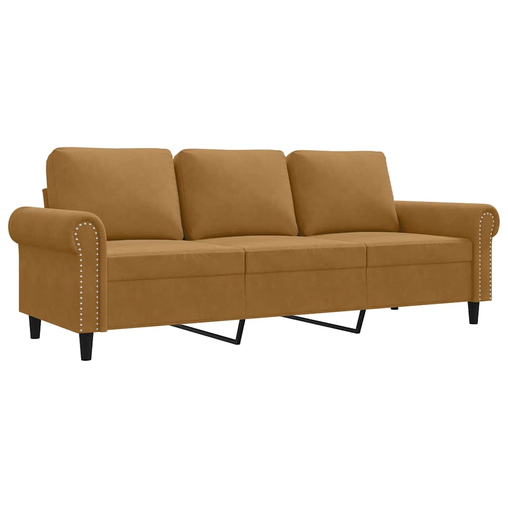 vidaXL Sofa 3-osobowa, brązowa, 180 cm, tapicerowana aksamitem