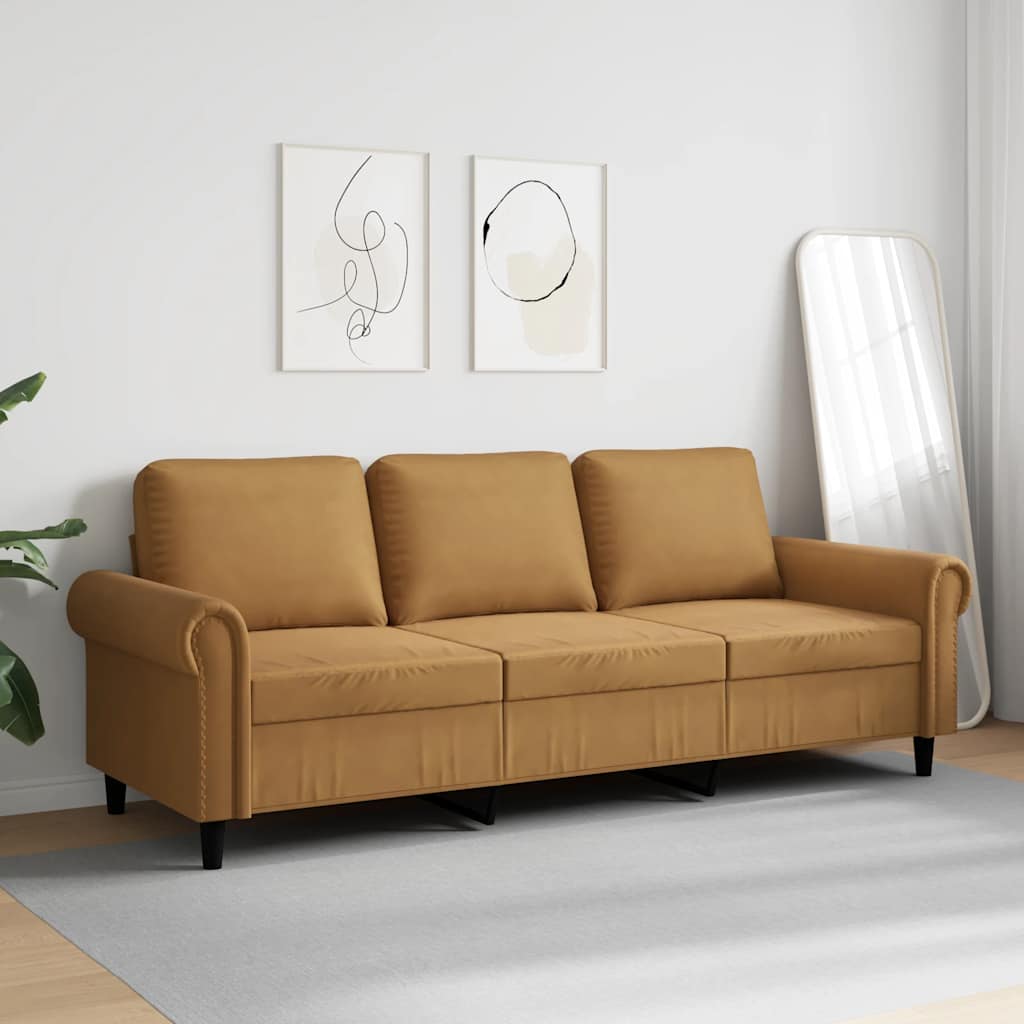 vidaXL Sofa 3-osobowa, brązowa, 180 cm, tapicerowana aksamitem