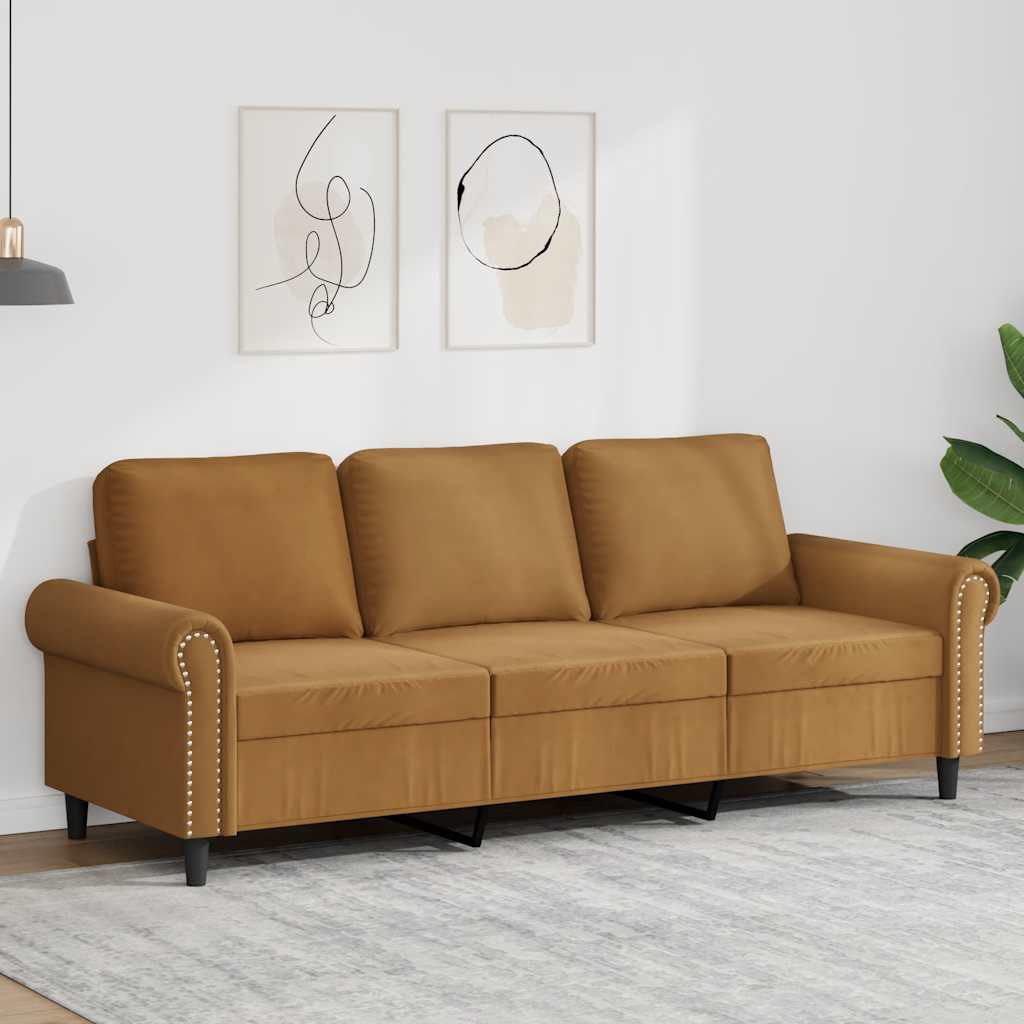 vidaXL Sofa 3-osobowa, brązowa, 180 cm, tapicerowana aksamitem