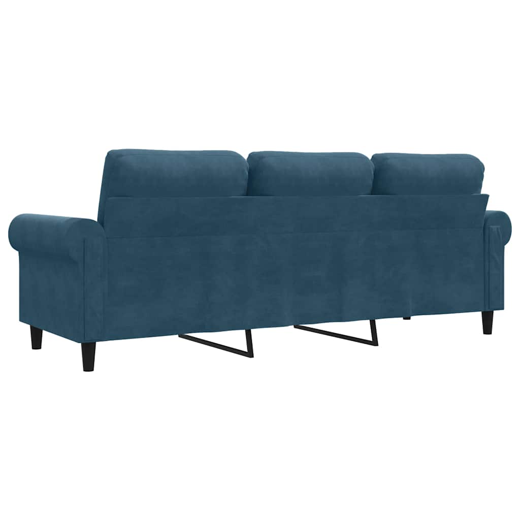 vidaXL Sofa 3-osobowa, niebieski, 180 cm, tapicerowana aksamitem