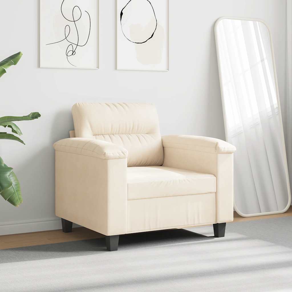 vidaXL Fotel, beżowy, 60 cm, obity mikrofibrą