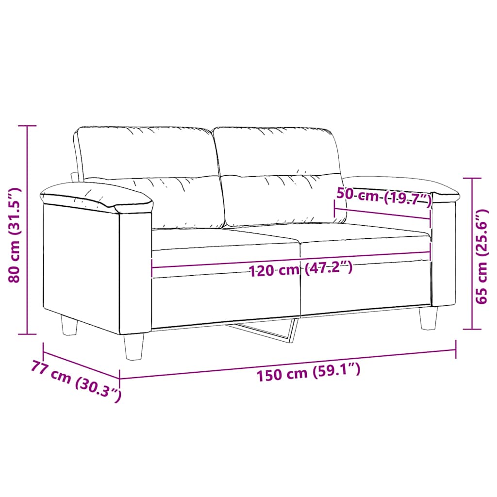 vidaXL Sofa 2-osobowa, czarna, 120 cm, tapicerowana mikrofibrą