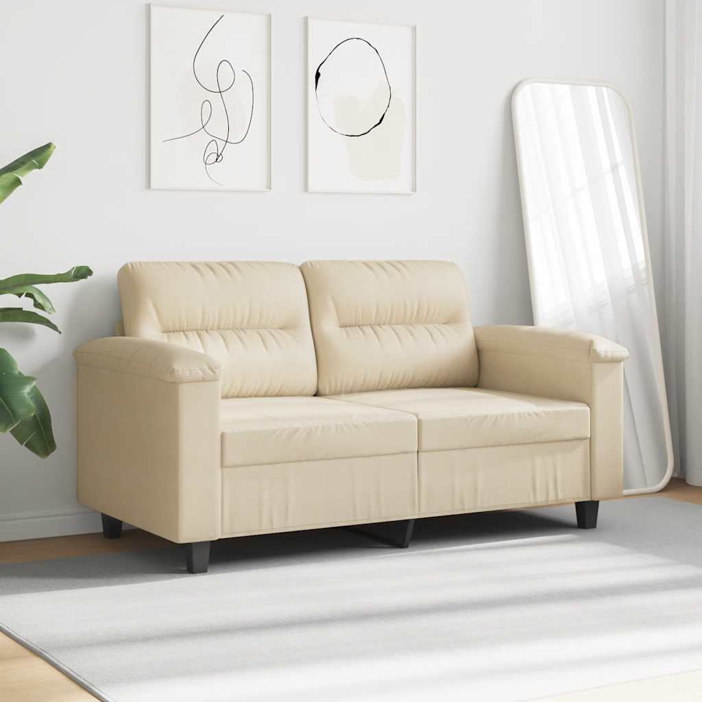 vidaXL 2-osobowa sofa, kremowa, 120 cm, tapicerowana mikrofibrą
