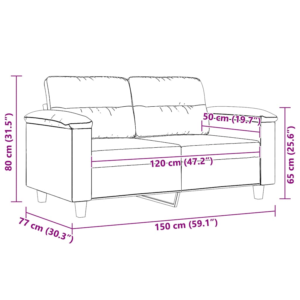 vidaXL 2-osobowa sofa, kremowa, 120 cm, tapicerowana mikrofibrą