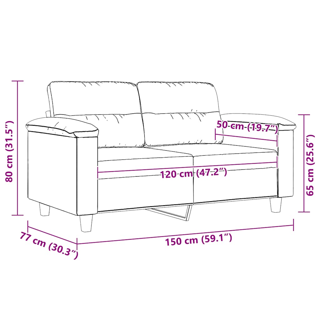 vidaXL Sofa 2-osobowa, beżowy, 120 cm, obity mikrofibrą