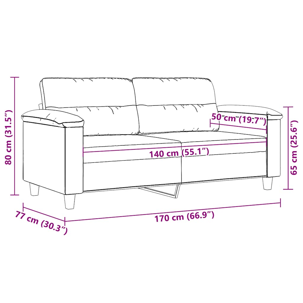 vidaXL Sofa 2-osobowa, ciemnoszary, 140 cm, tapicerowana mikrofibrą