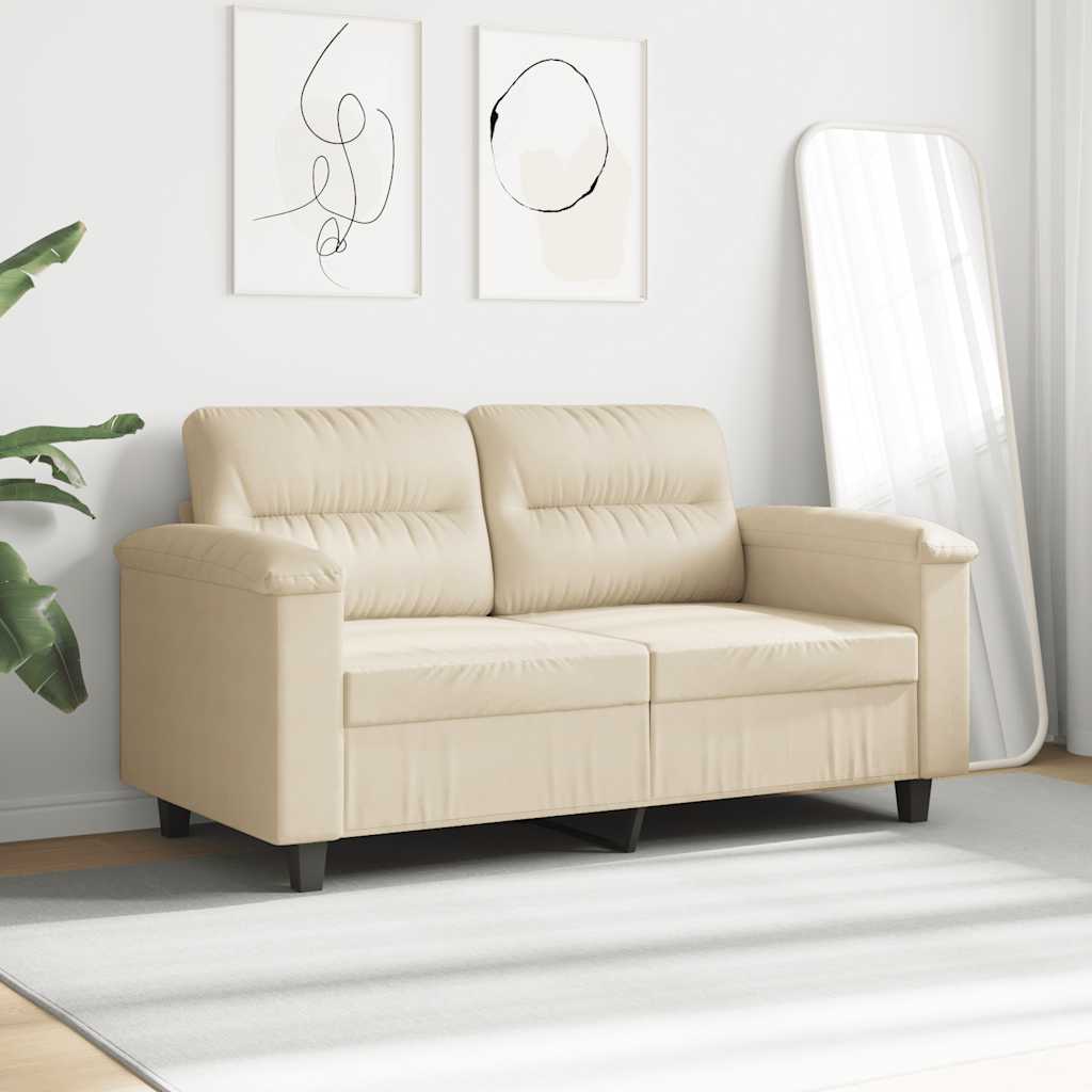 vidaXL Sofa 2-osobowa, kremowy, 140 cm, tapicerowana mikrofibrą