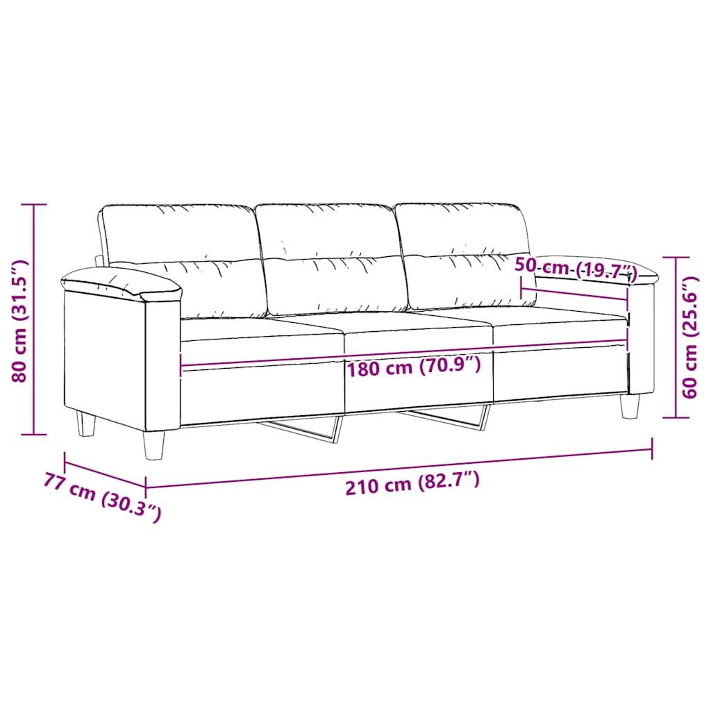 vidaXL 3-osobowa sofa, jasnoszary, 180 cm, tapicerowana mikrofibrą