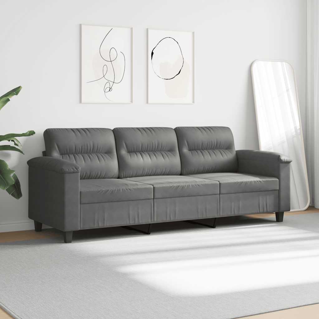 vidaXL 3-osobowa sofa, ciemnoszary, 180 cm, tapicerowana mikrofibrą