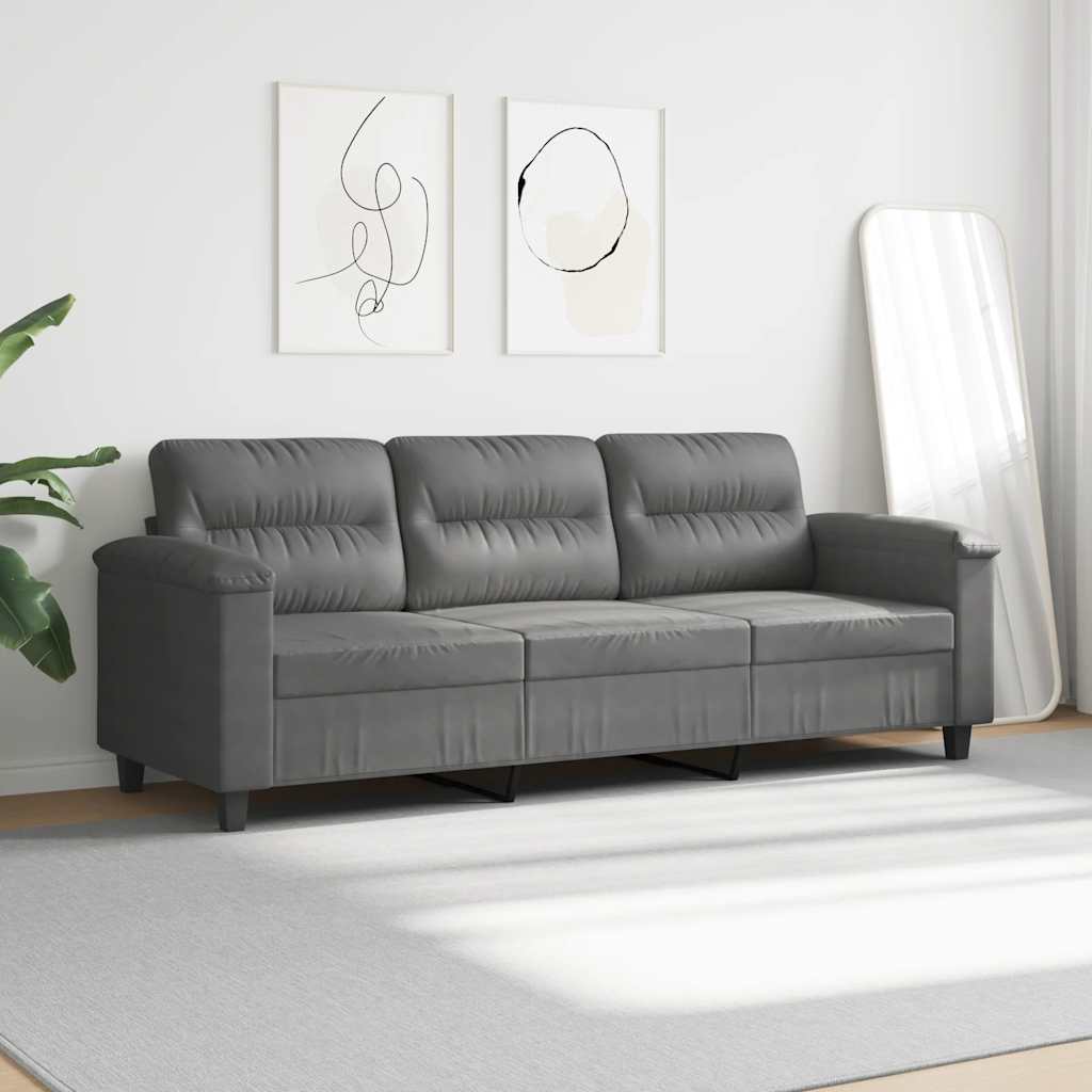 vidaXL 3-osobowa sofa, ciemnoszary, 180 cm, tapicerowana mikrofibrą
