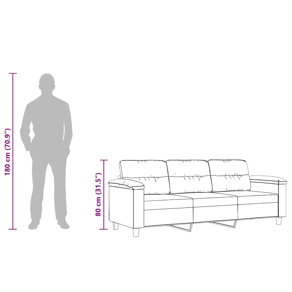 vidaXL 3-osobowa sofa, ciemnoszary, 180 cm, tapicerowana mikrofibrą