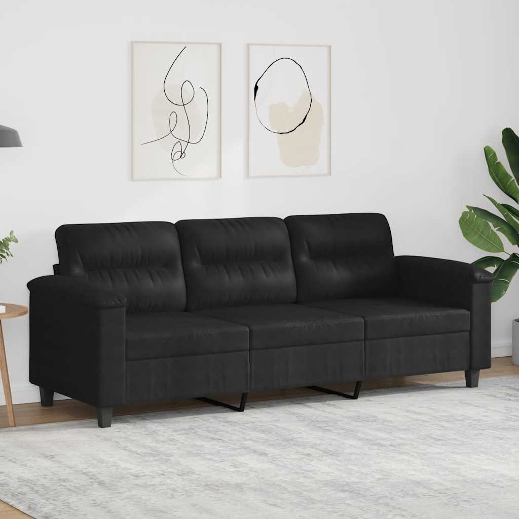 vidaXL 3-osobowa sofa, czarny, 180 cm, tapicerowana mikrofibrą