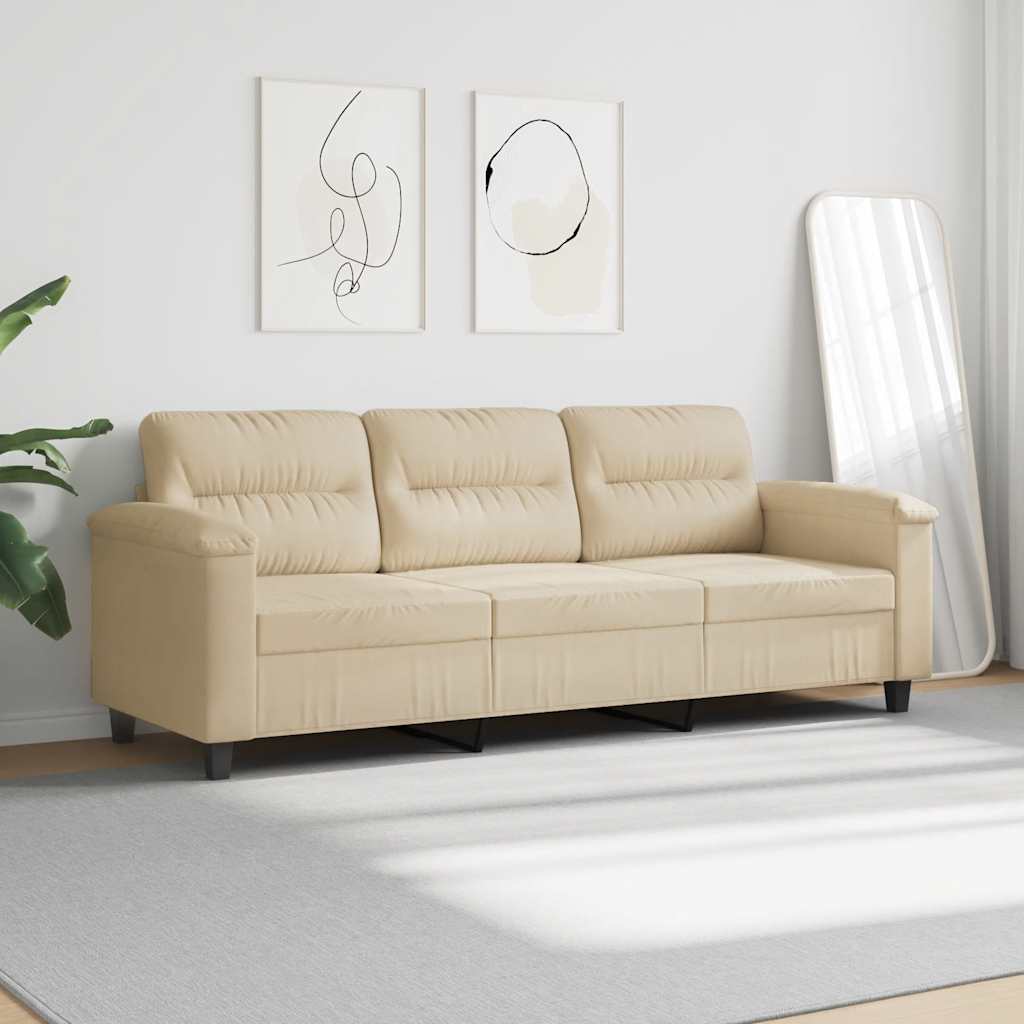 vidaXL 3-osobowa sofa, kremowa, 180 cm, tapicerowana mikrofibrą