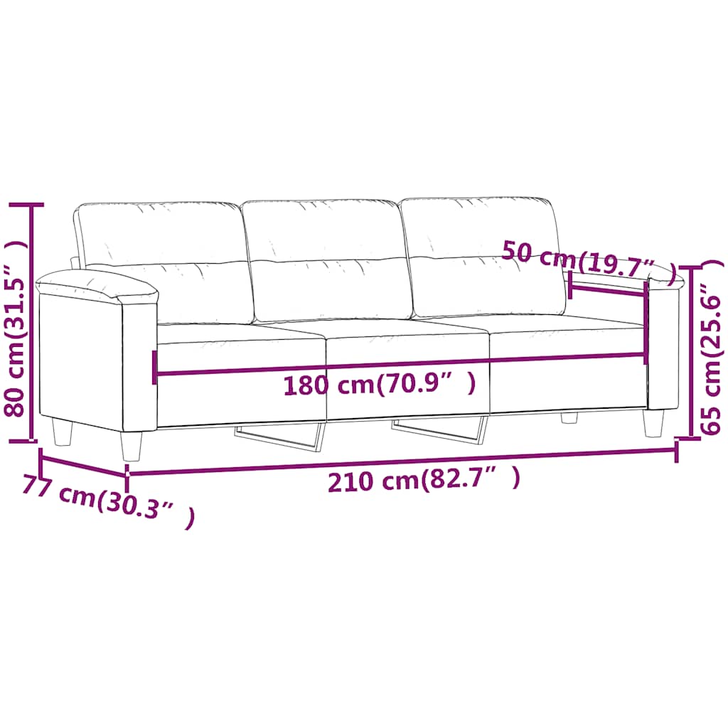 vidaXL 3-osobowa sofa, beżowy, 180 cm, tapicerowana mikrofibrą