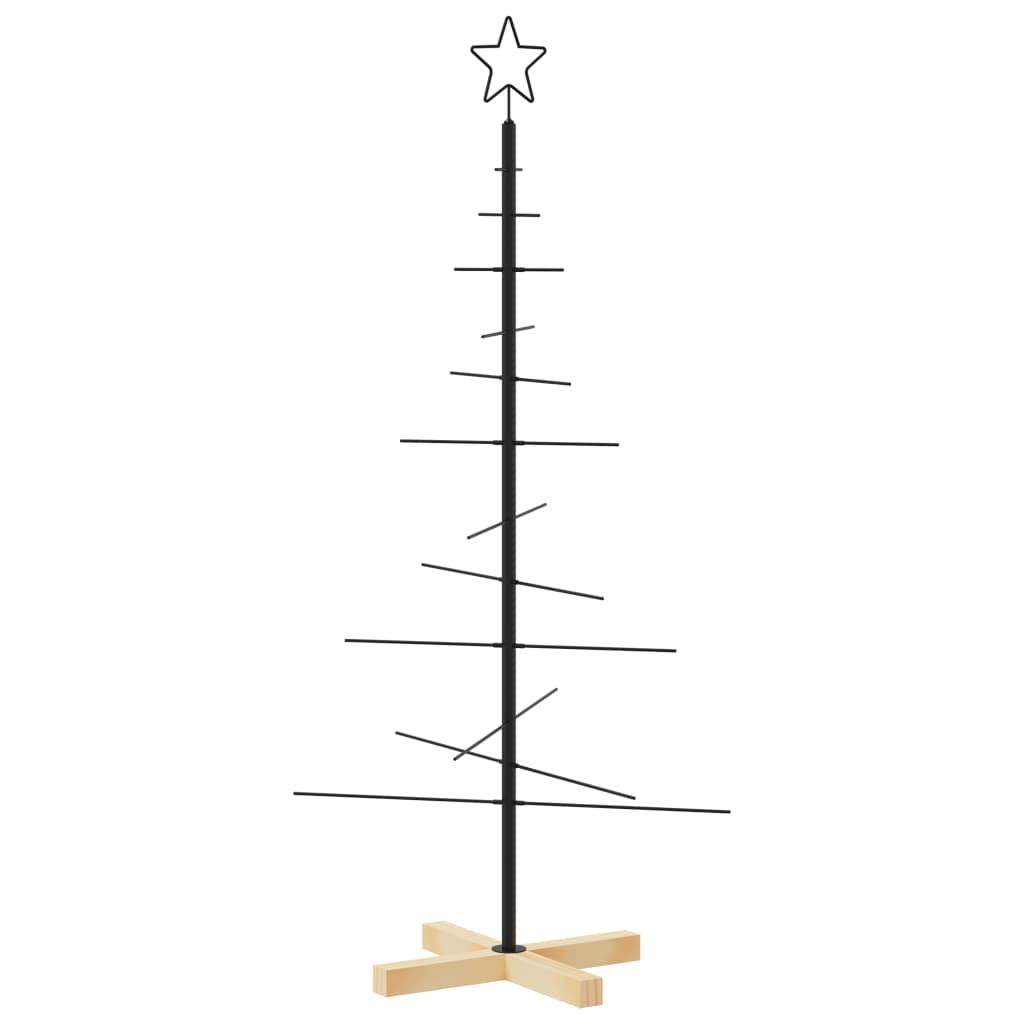vidaXL Metalowa choinka z drewnianą podstawą, czarna, 120 cm