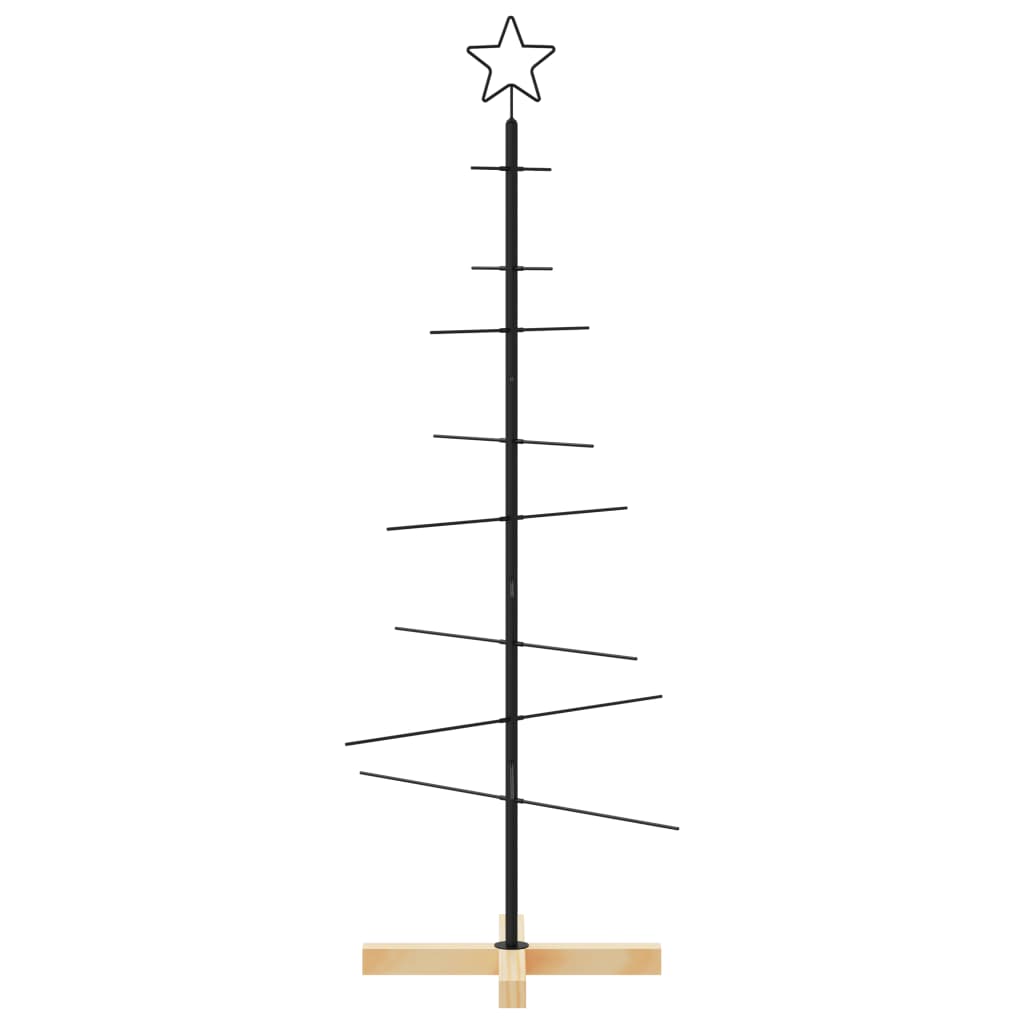 vidaXL Metalowa choinka z drewnianą podstawą, czarna, 120 cm