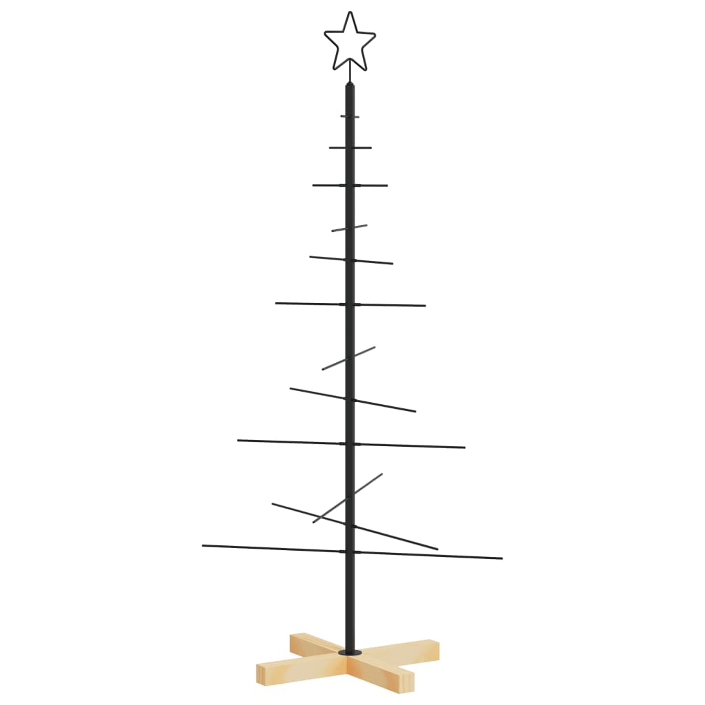 vidaXL Metalowa choinka z drewnianą podstawą, czarna, 120 cm