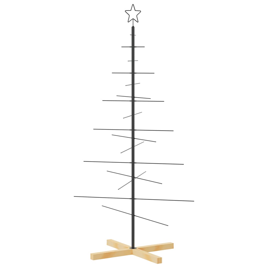 vidaXL Metalowa choinka z drewnianą podstawą, czarna, 150 cm