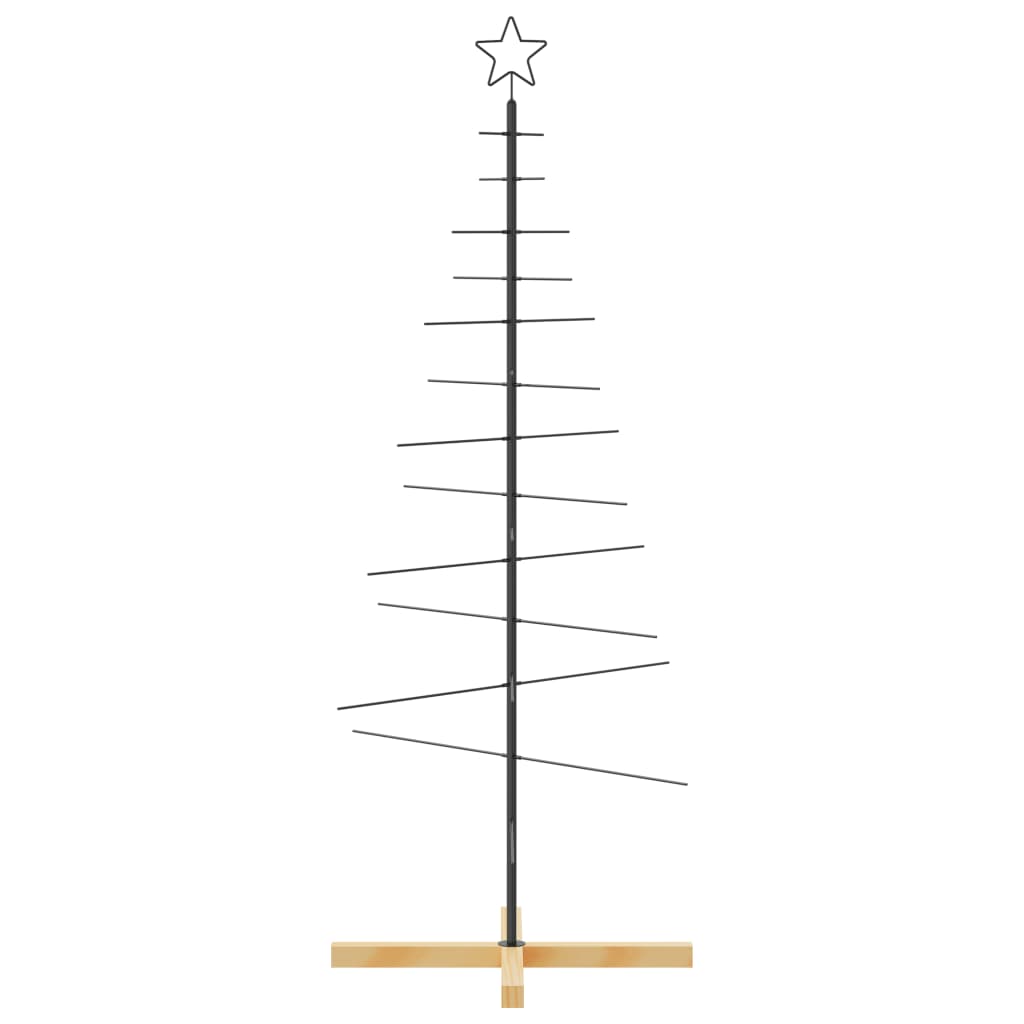 vidaXL Metalowa choinka z drewnianą podstawą, czarna, 150 cm