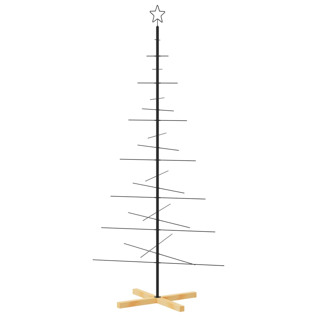 vidaXL Metalowa choinka z drewnianą podstawą, czarna, 180 cm