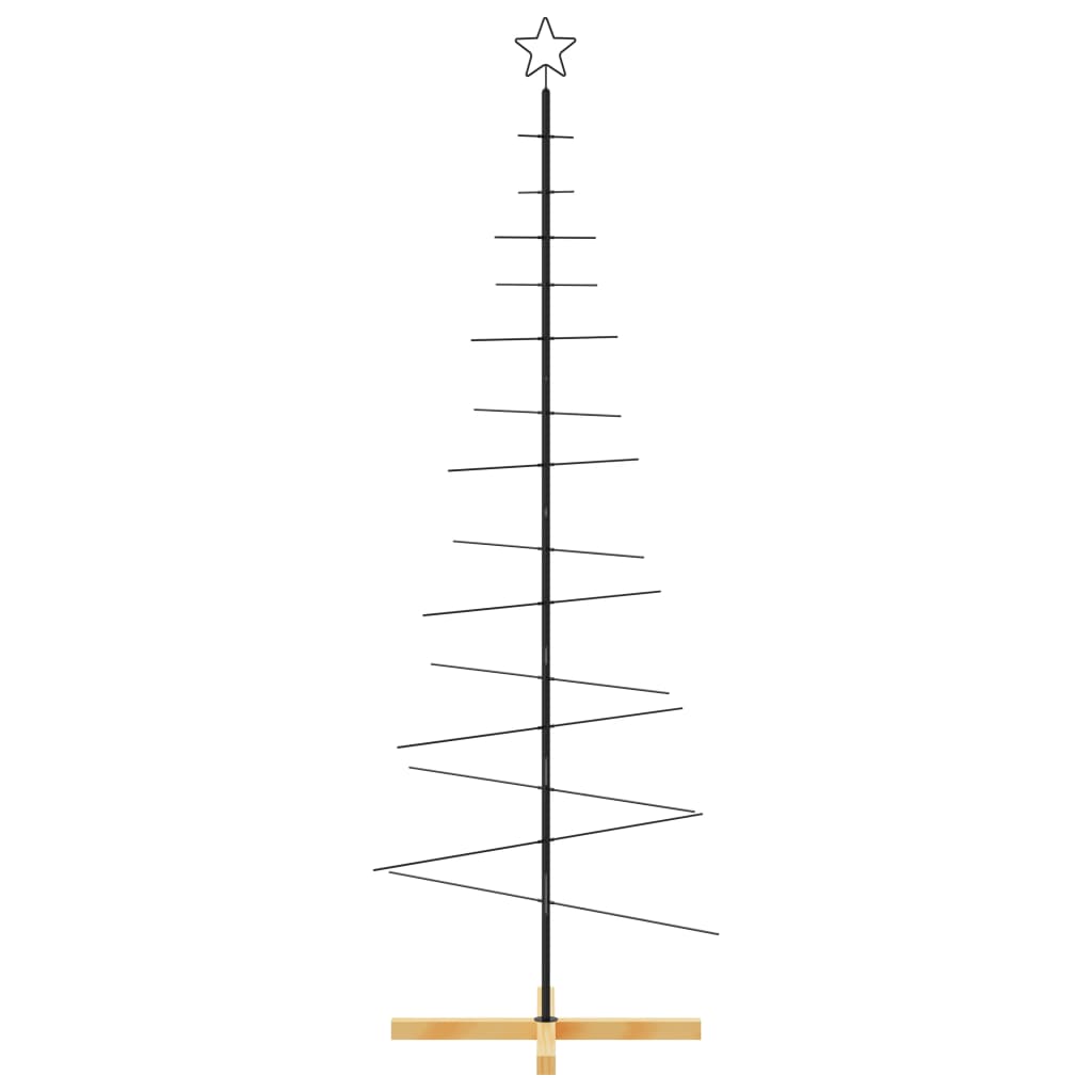 vidaXL Metalowa choinka z drewnianą podstawą, czarna, 180 cm