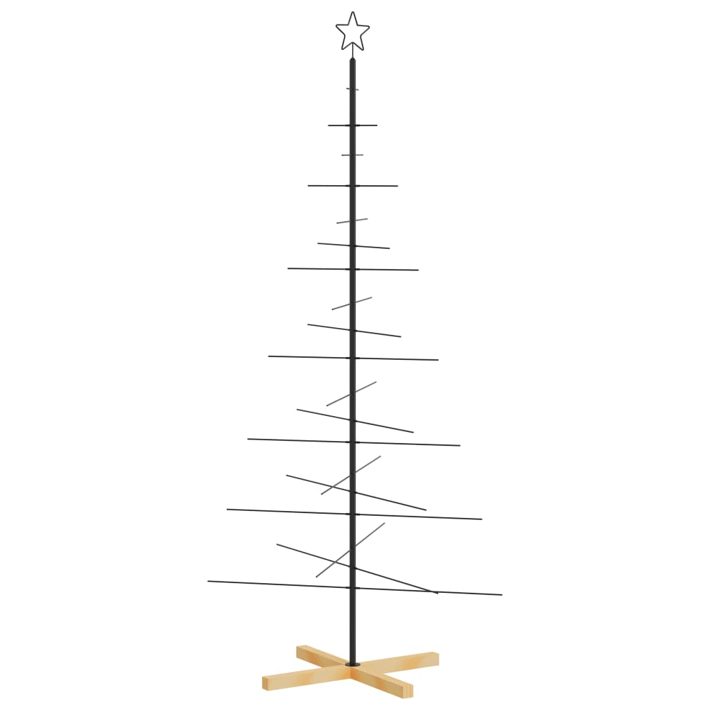 vidaXL Metalowa choinka z drewnianą podstawą, czarna, 180 cm